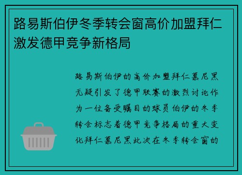 路易斯伯伊冬季转会窗高价加盟拜仁激发德甲竞争新格局